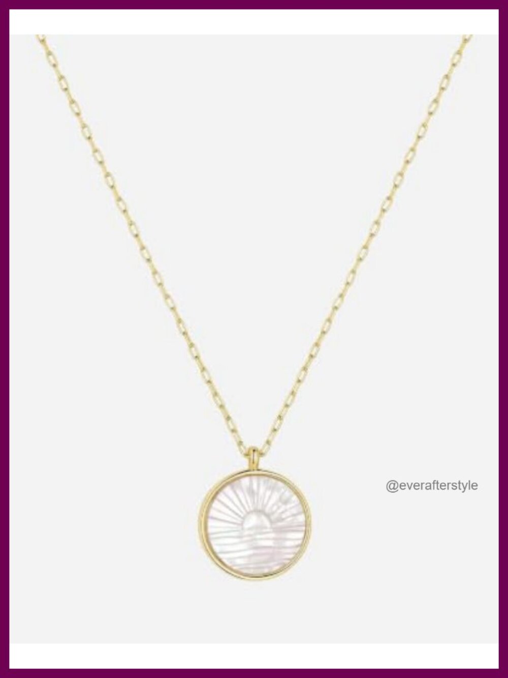 18k Gold Plated Mother of Pearl Etched Sunset Necklace 19-21 Inch